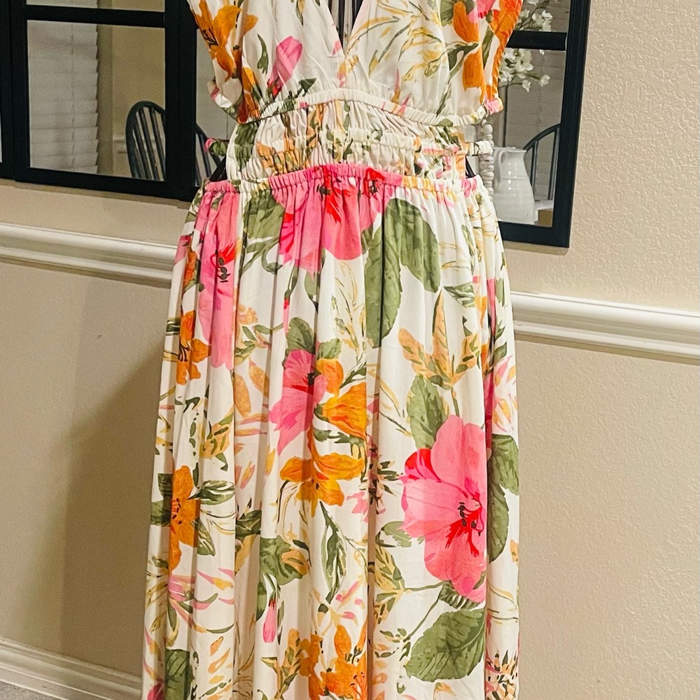 Floral Maxi Dress with Pink and Orange Accents
